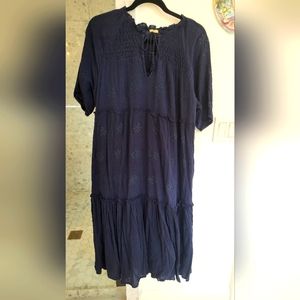 Reba, L, Cotton Guage Midi Dress, Navy
